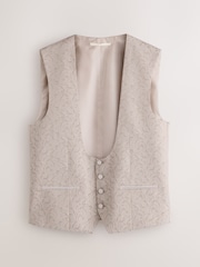 Neutral Slim Fit Jacquard Tuxedo Suit Waistcoat - Image 6 of 9