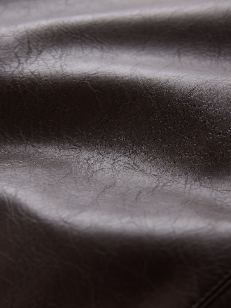 Chocolate Brown Textured Faux Leather Column Midi Skirt - Image 7 of 7
