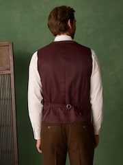 بني مائل للأحمر - Slim Fit Nova Fides Italian Wool Blend Trimmed Herringbone Suit Waistcoat - صورة 3 من 9