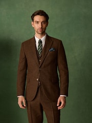 بني مائل للأحمر - Slim Fit Nova Fides Italian Wool Blend Trimmed Herringbone Suit Waistcoat - صورة 4 من 9