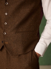 بني مائل للأحمر - Slim Fit Nova Fides Italian Wool Blend Trimmed Herringbone Suit Waistcoat - صورة 5 من 9