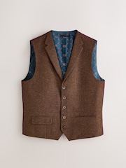 بني مائل للأحمر - Slim Fit Nova Fides Italian Wool Blend Trimmed Herringbone Suit Waistcoat - صورة 6 من 9