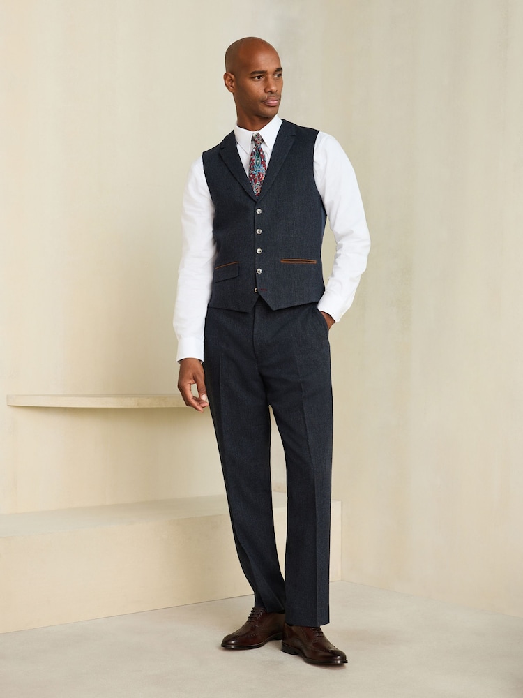 Marineblau - Regular Fit Nova Fides Italian Wool Blend Trimmed Textured Suit Waistcoat - Bild 2 von 5