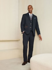 Marineblau - Regular Fit Nova Fides Italian Wool Blend Trimmed Textured Suit Waistcoat - Bild 3 von 5