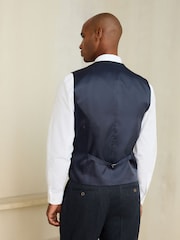 Marineblau - Regular Fit Nova Fides Italian Wool Blend Trimmed Textured Suit Waistcoat - Bild 4 von 5
