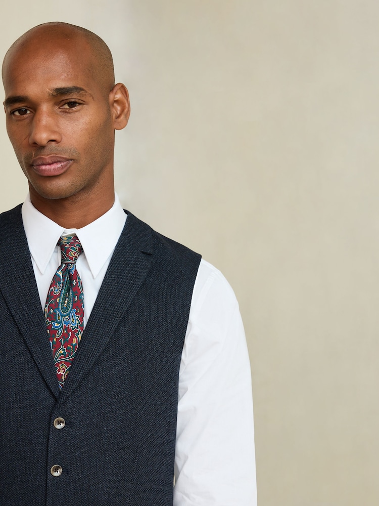Marineblau - Regular Fit Nova Fides Italian Wool Blend Trimmed Textured Suit Waistcoat - Bild 5 von 5