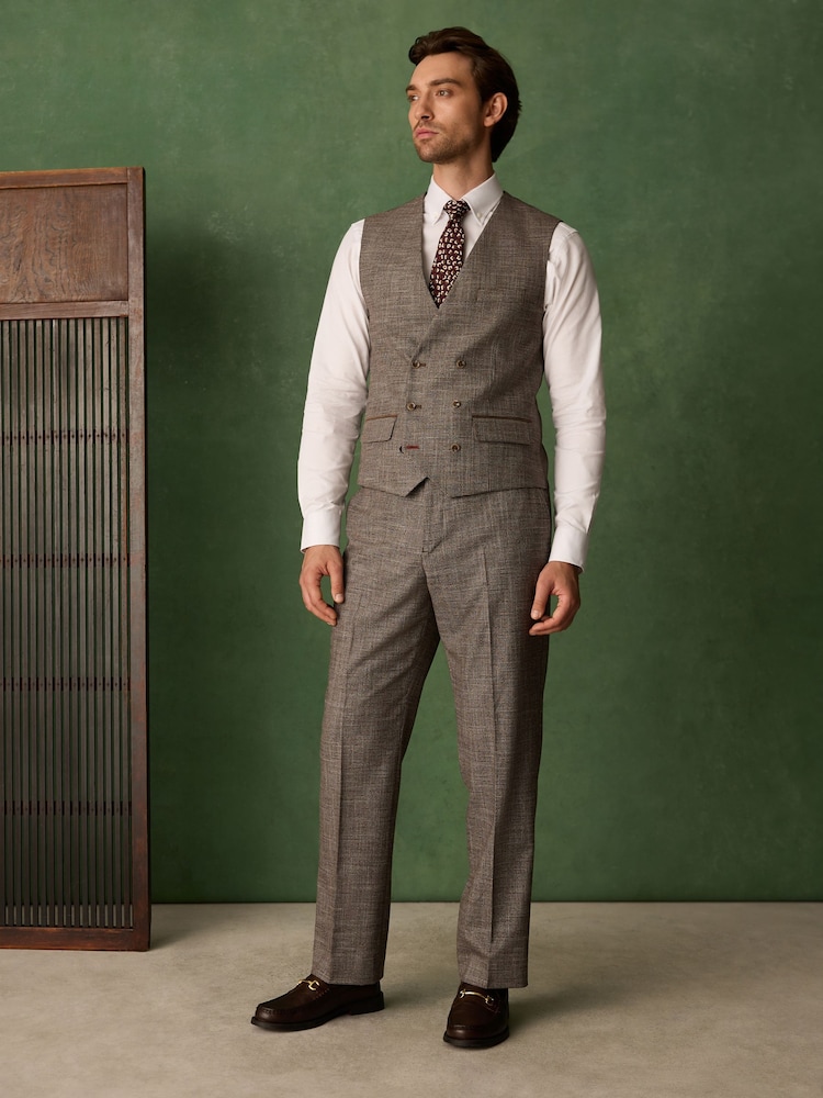 Brun - Regular Fit Trimmed Puppytooth Texture Suit Waistcoat - Billede 2 af 5 Brun - Regular Fit Trimmed Puppytooth Texture Suit Waistcoat - Billede 2 af 5