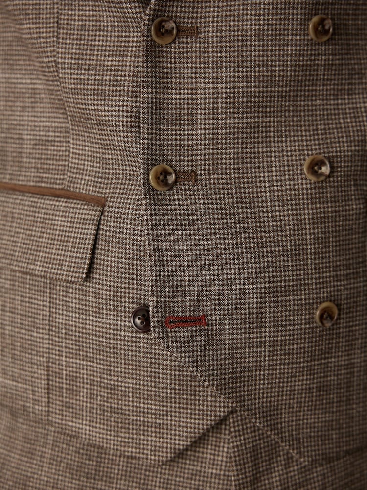 Brun - Regular Fit Trimmed Puppytooth Texture Suit Waistcoat - Billede 5 af 5 Brun - Regular Fit Trimmed Puppytooth Texture Suit Waistcoat - Billede 5 af 5