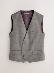 Brown Regular Fit Trimmed Puppytooth Texture Suit Waistcoat - Image 6 of 9