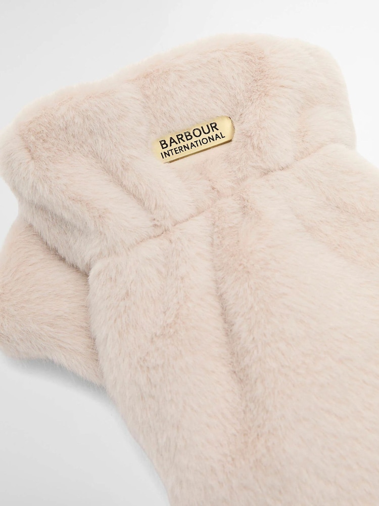 Barbour® International Pink Cyrus Faux Fur Mitts Gloves - Image 2 of 2