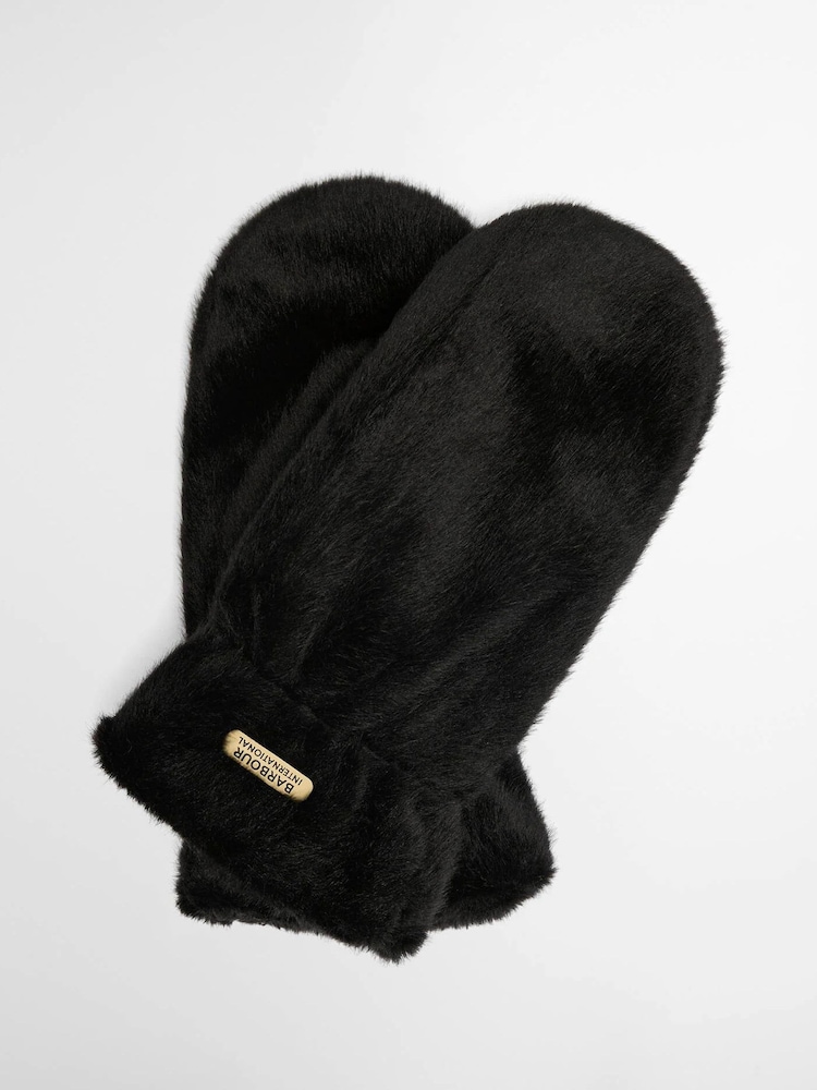Barbour® International Black Cyrus Faux Fur Mitts Gloves - Image 1 of 2