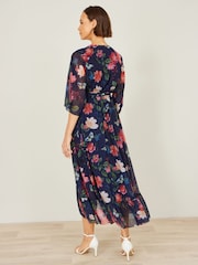 Yumi Blue Floral Kimono Wrap Dress With Dip Hem - Image 3 of 5