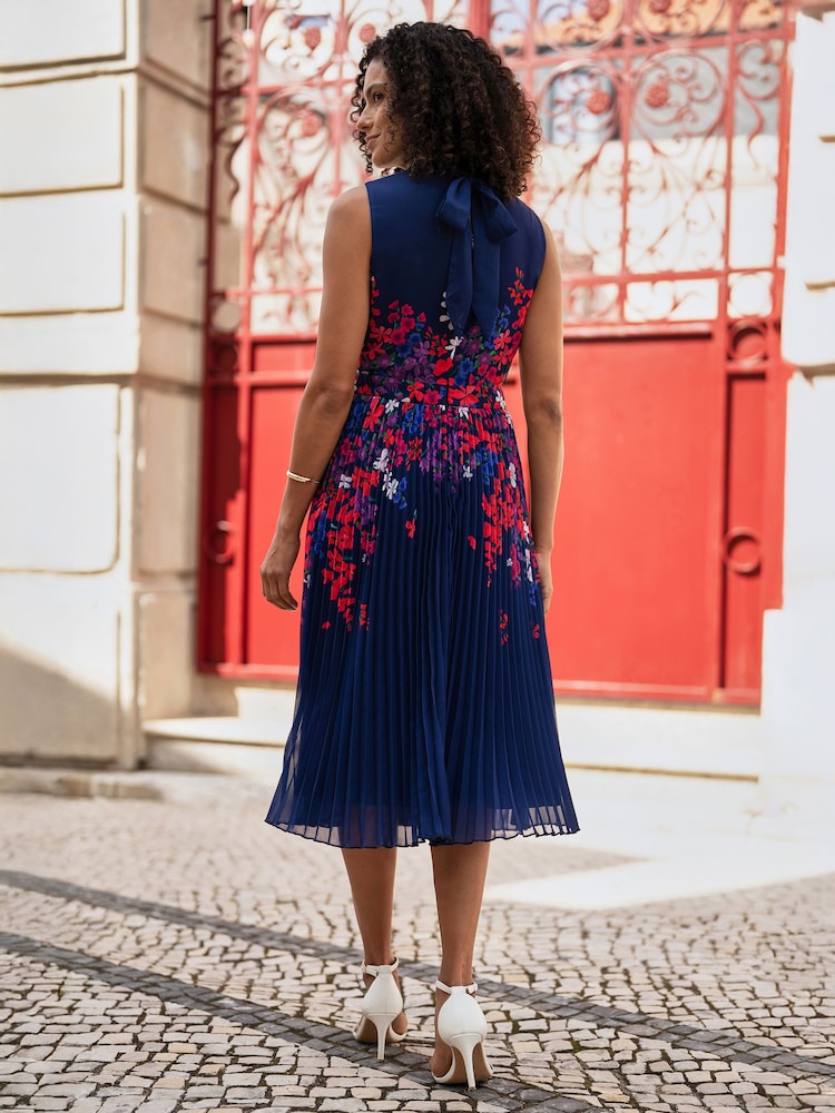 border print pleated knit knee length dress reviews Buy Yumi Blue Floral Midi With Pleats from Next USA where to find prom dresses near me