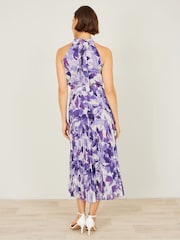 Yumi Purple Abstract Floral Halter Neck Pleated Midi Dress - Image 2 of 5