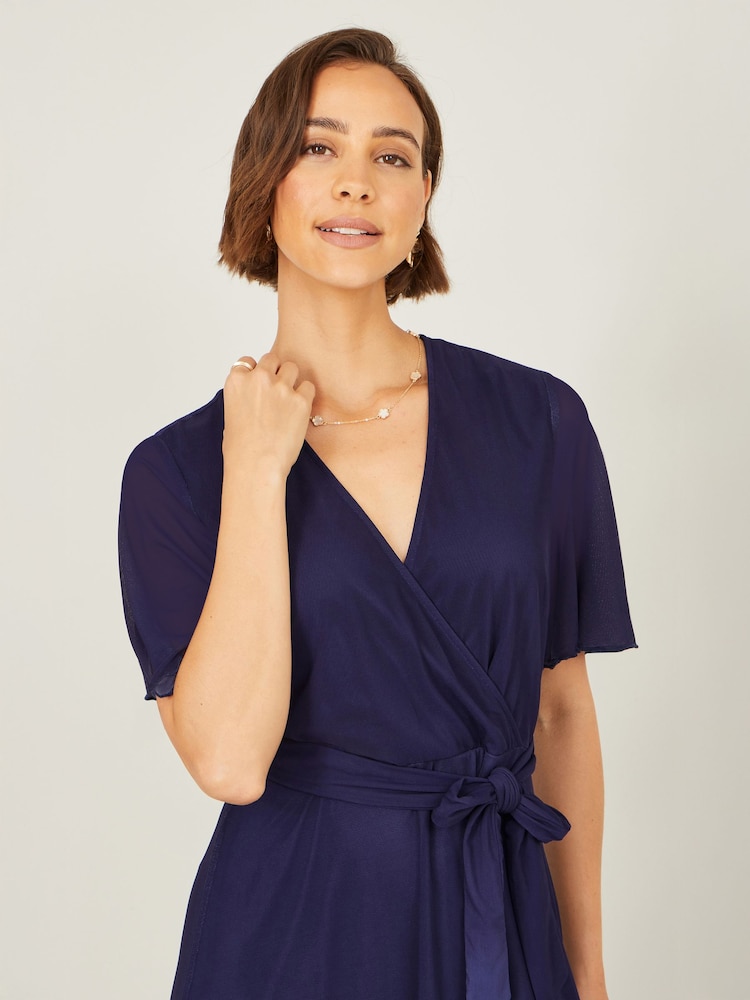 navy blue wrap midi dress LTS Tall Navy Blue Chiffon Dobby Pleated Wrap Midi Dress