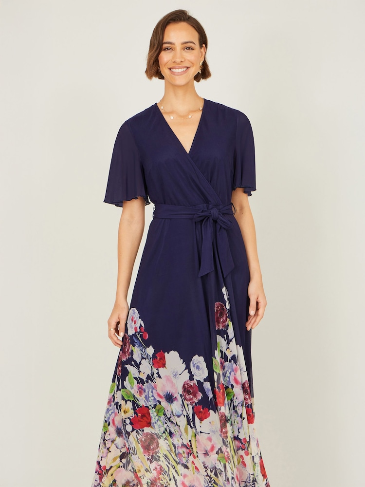 Μπλε - Φόρεμα Yumi Mesh με μίντι κρουαζέ σχέδιο και φλοράλ τελείωμα - Εικόνα 5 από 5