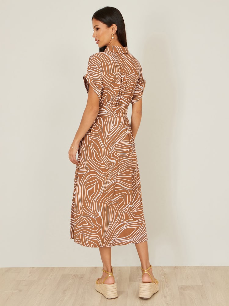 brown swirl dress Yumi Women's Abstract Print Relaxed Midi Size:UK 8 (Buy Now) blend poplin minidress styled wrapped:disabled Blue Gingham Check Dress