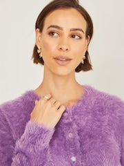 Yumi Purple Eyelash Knit Cropped Cardigan - Image 4 of 5