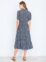 Yumi Blue Ditsy Floral Midi Shirt Dress With Ruched Waist - Image 4 of 4