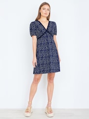 Yumi Blue Spot Print Lace Trim Skater Dress - Image 4 of 4