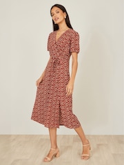 Yumi Brown Spot Wrap Midi Dress - Image 3 of 5