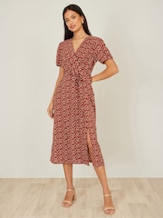 Yumi Brown Spot Wrap Midi Dress - Image 5 of 5
