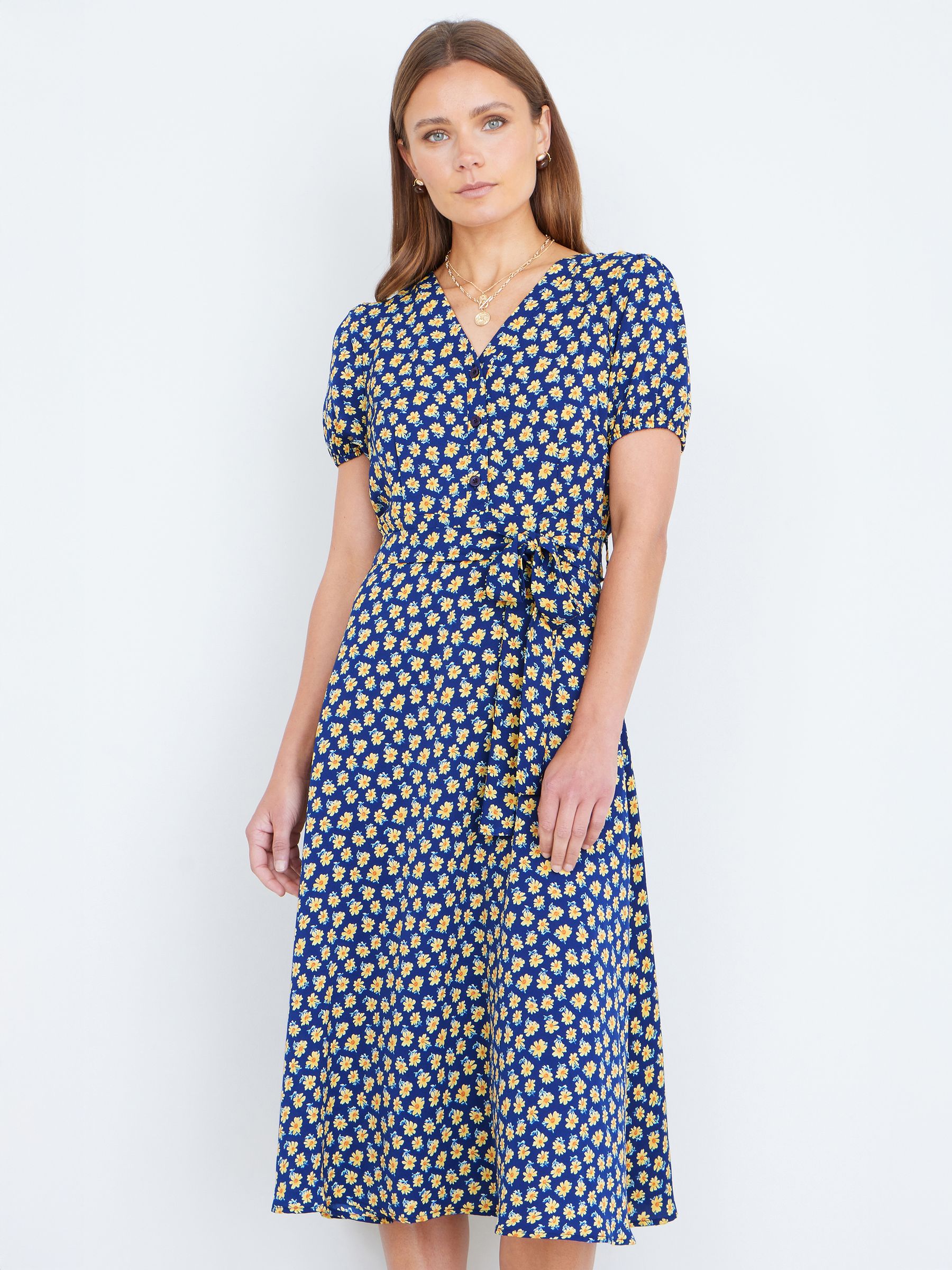 Yumi Women's Blue Floral Midi Shirt Dress - Image 2