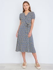 Yumi Blue Floral Midi Shirt Dress - Image 4 of 5