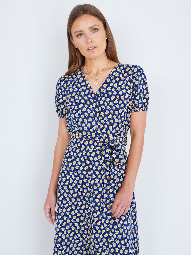 Yumi Blue Floral Midi Shirt Dress - Image 5 of 5