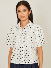 Yumi White Polka Dot Lace Boxy Shirt - Image 3 of 5
