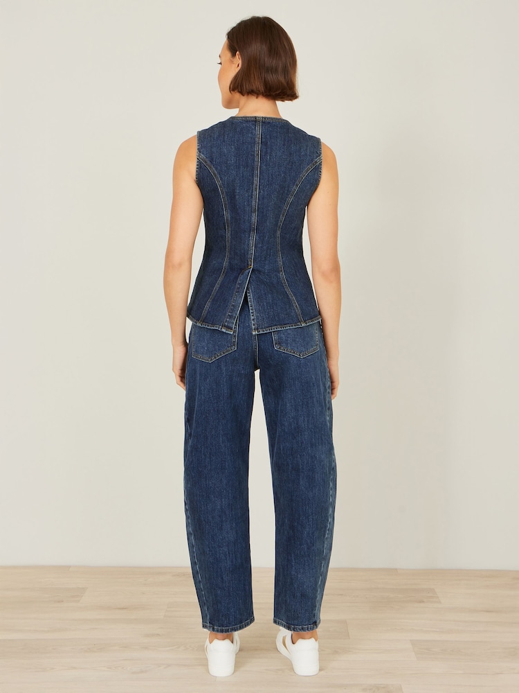 Yumi Blue Stretch Long Denim Waistcoat - Image 2 of 3