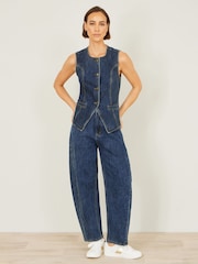 Yumi Blue Stretch Long Denim Waistcoat - Image 3 of 3