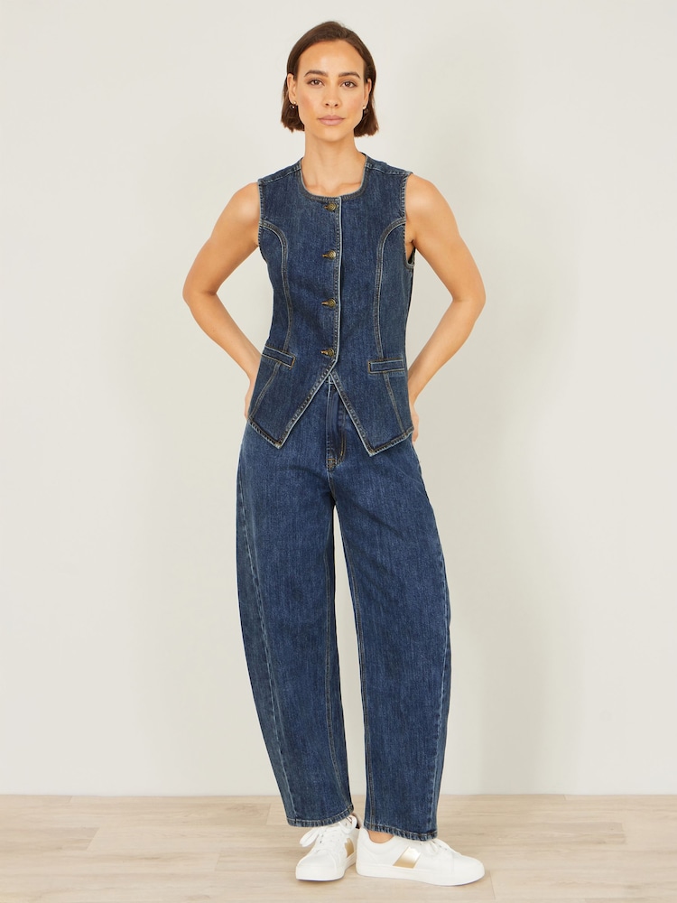 Yumi Blue Stretch Long Denim Waistcoat - Image 3 of 3