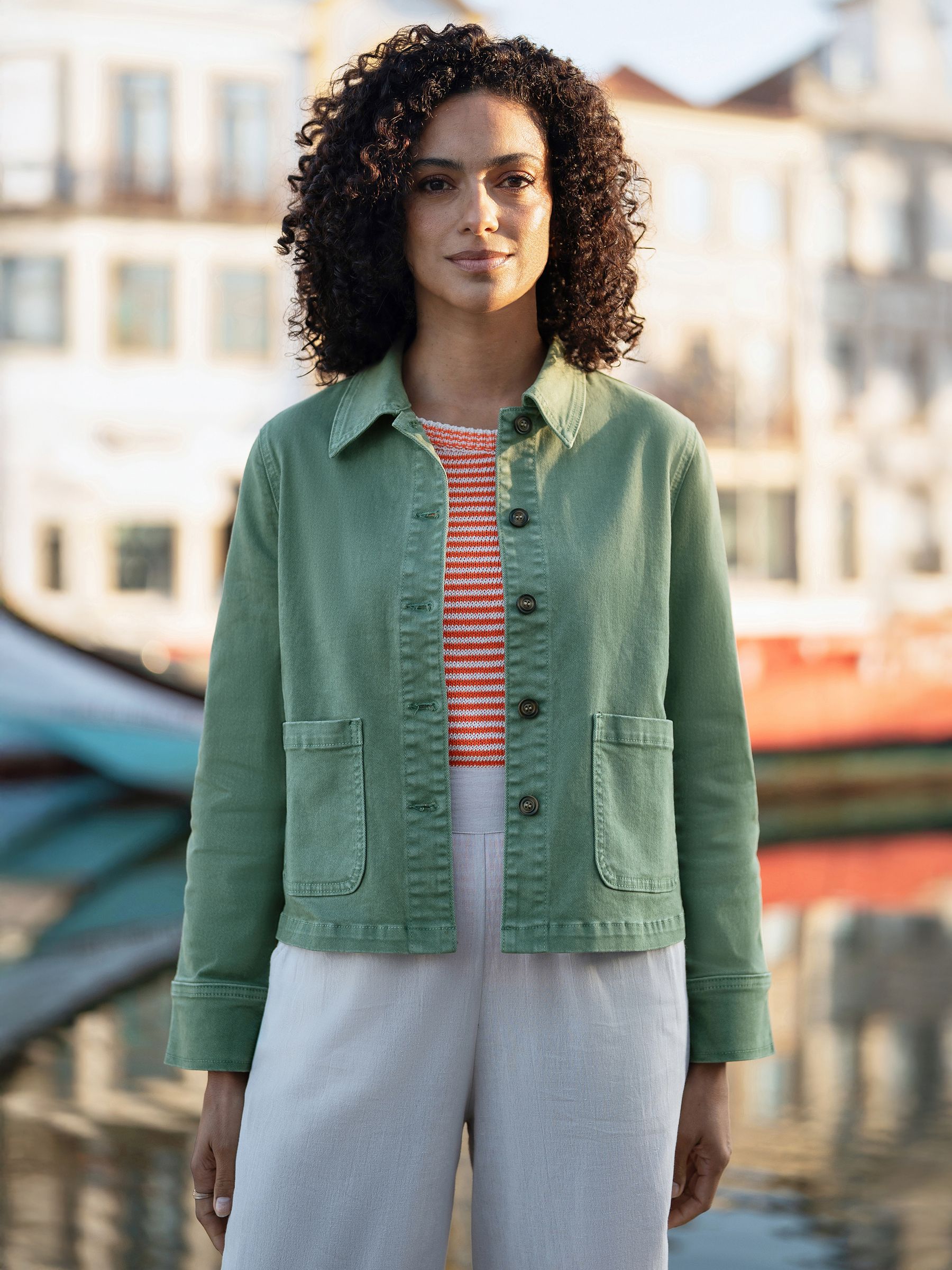 Yumi Women's Green Canvas Jacket With Patch Pockets - Image 1