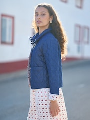 Yumi Blue Chambray Quilted Jacket With Cherry Lining - Image 2 of 5
