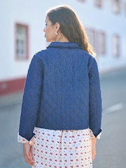 Yumi Blue Chambray Quilted Jacket With Cherry Lining - Image 3 of 5