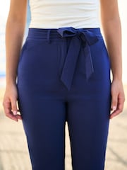 Yumi Blue Stretch Capri Pants With Tie Belt - Image 3 of 5
