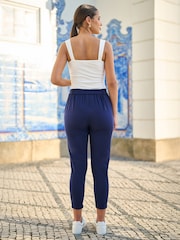 Yumi Blue Stretch Capri Pants With Tie Belt - Image 5 of 5