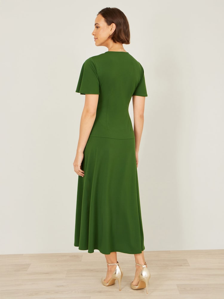 أخضر - Yumi Ruched Front Stretch Midi Dress - Image 5 of 5
