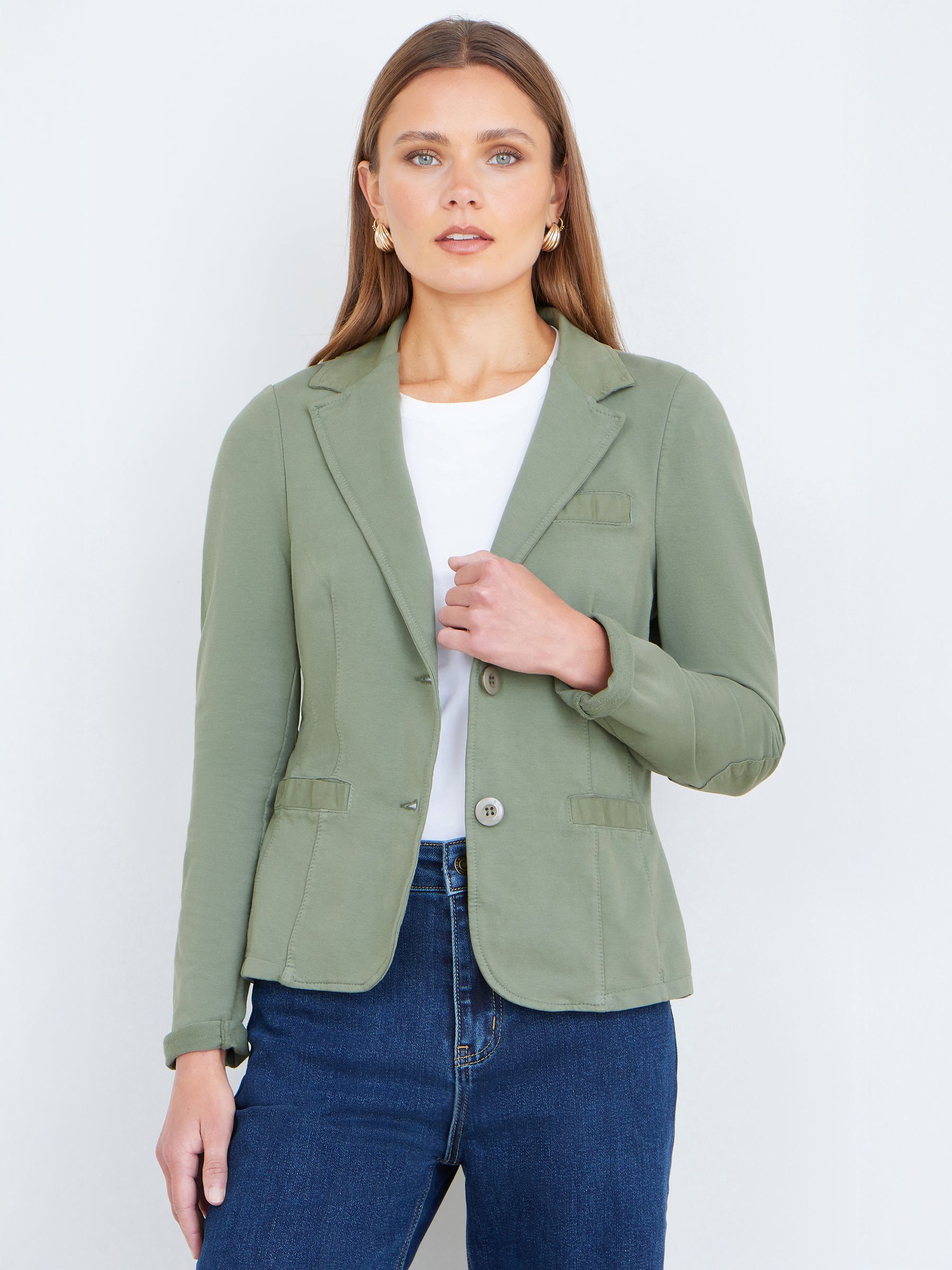 Yumi Women's Green Stretch Cotton Blazer in Khaki | Size: 14 - Image 3