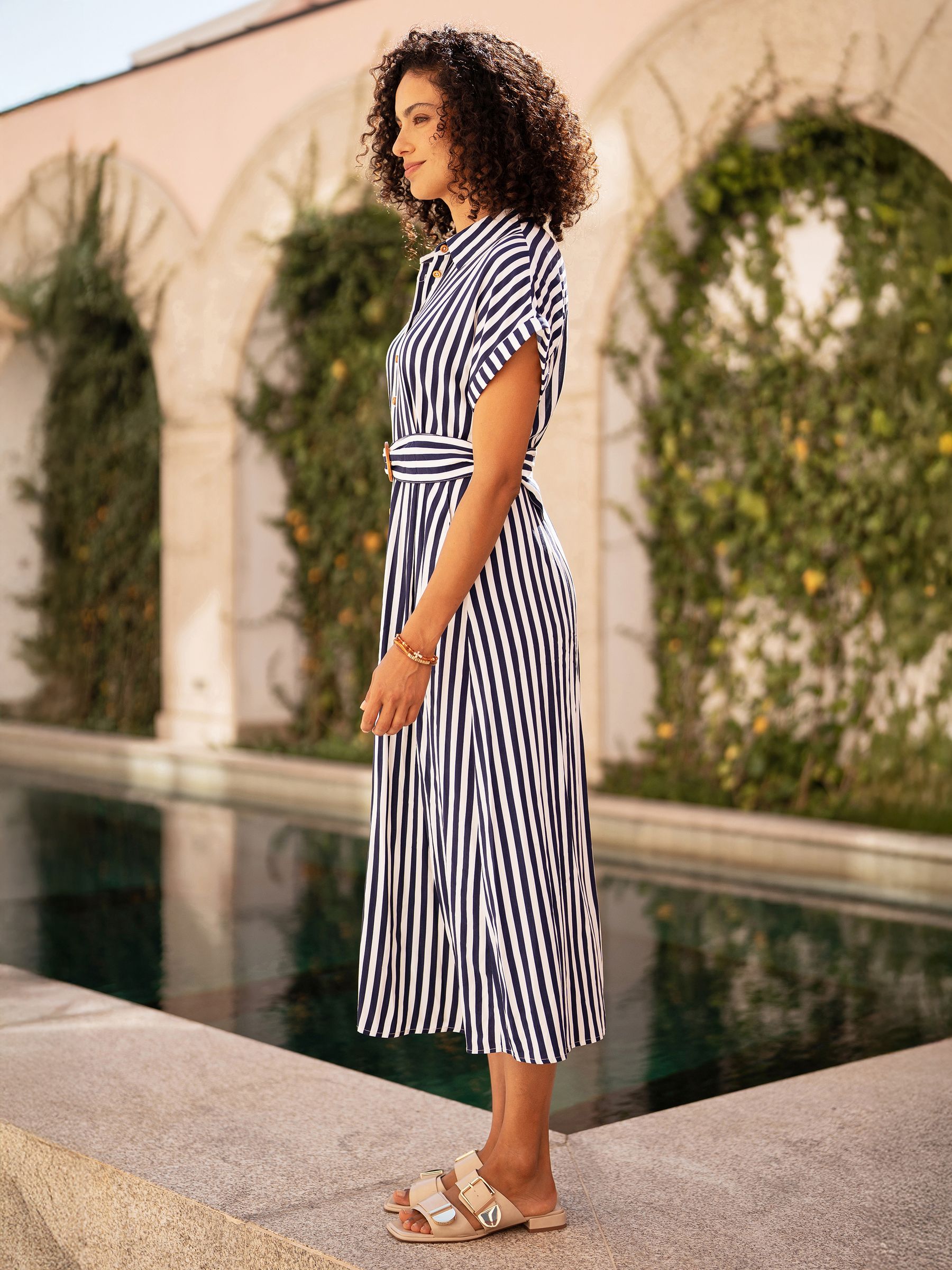 Buy Yumi Blue Stripe Button Up Belted Midi Dress from Next USA