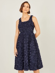 Yumi Blue Appliqué Floral Skater Dress - Image 1 of 5