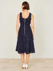 Yumi Blue Appliqué Floral Skater Dress - Image 2 of 5