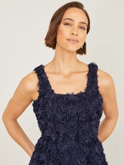 Yumi Blue Appliqué Floral Skater Dress - Image 4 of 5