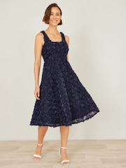 Yumi Blue Appliqué Floral Skater Dress - Image 5 of 5