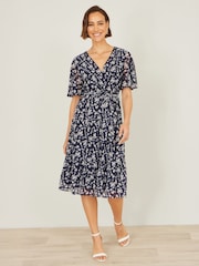 Yumi Blue Floral Mesh Wrap Dress - Image 2 of 5