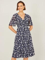 Yumi Blue Floral Mesh Wrap Dress - Image 3 of 5