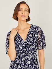 Yumi Blue Floral Mesh Wrap Dress - Image 4 of 5