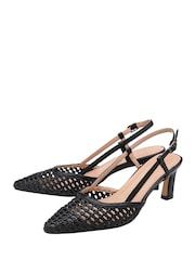Negru - Lotus Slingback Heeled Shoes - Imaginea 2 din 4