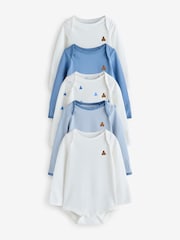 Gap Blue and White 5 Pack Brannan Bear Long Sleeve Baby Bodysuit (0-24mths) - Image 1 of 11